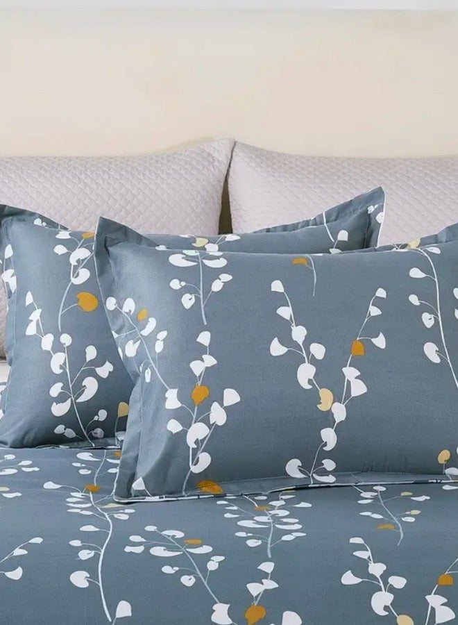 LUNA Home King size 6-piece set ( 1 Duvet cover - 220*240cm. 1 Fitted sheet - 200*200cm+30cm. 4 Pillow covers - 50*75cm. ) Bedding set grey with yellow branches print pattern. - Image 3