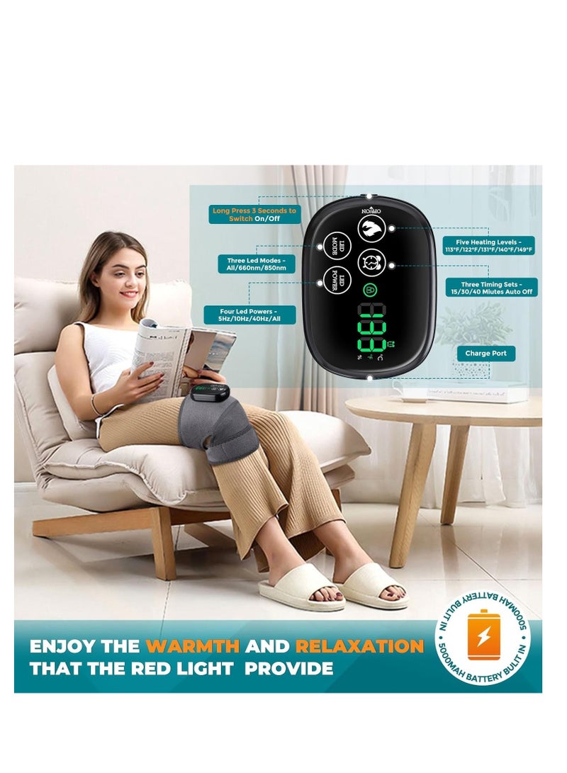Cordless Heated Knee Brace with Heat and Red Light, 660nm850nm Rechargeable Light Belt Shoulder Support Brace Wrap Wearable Knee Shoulder Elbow Heating Pad with 5000mAh Battery - Image 3