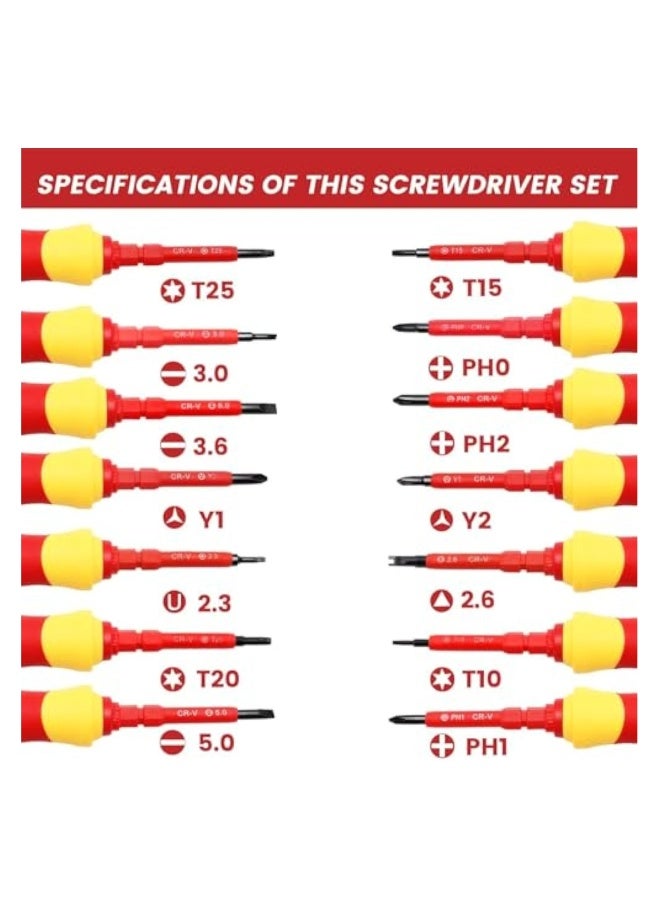 14Pcs Insulated Screwdriver Set, 7 in 1 Magnetic Screwdriver Tool Kit, Electrician Multifunctional Interchangeable Chrome Vanadium Screwdrivers, Professional Cushion Grip, for Computer, Phone and more - Image 2