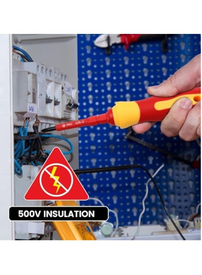 14Pcs Insulated Screwdriver Set, 7 in 1 Magnetic Screwdriver Tool Kit, Electrician Multifunctional Interchangeable Chrome Vanadium Screwdrivers, Professional Cushion Grip, for Computer, Phone and more - Image 4