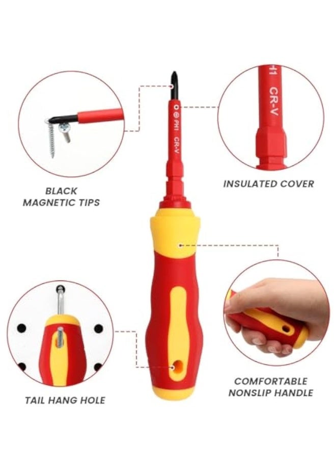 14Pcs Insulated Screwdriver Set, 7 in 1 Magnetic Screwdriver Tool Kit, Electrician Multifunctional Interchangeable Chrome Vanadium Screwdrivers, Professional Cushion Grip, for Computer, Phone and more - Image 5