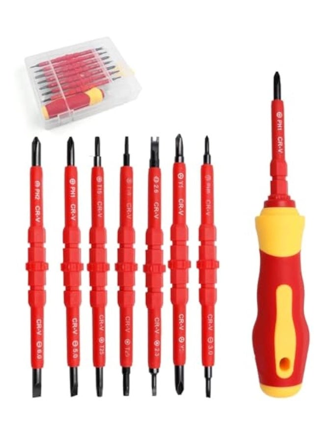 14Pcs Insulated Screwdriver Set, 7 in 1 Magnetic Screwdriver Tool Kit, Electrician Multifunctional Interchangeable Chrome Vanadium Screwdrivers, Professional Cushion Grip, for Computer, Phone and more - Image 1