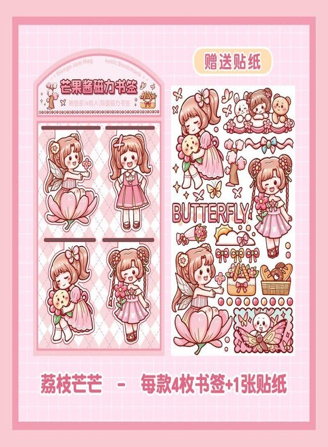 2HEET Kawaii Stickers & Magnetic Bookmarks Set, 20 PET Sheets, Japanese Style Washi Stickers, Magnet Clips for Kids, Students, Journaling, DIY Crafts, Pink-Blue - Image 1