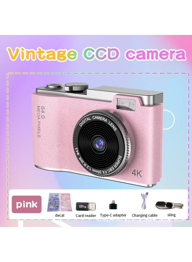 Generic CCD Style Retro 4K HD Portable Camera Student Digital Camera Children's Day Gift-Body Color:Pink  - Image 1
