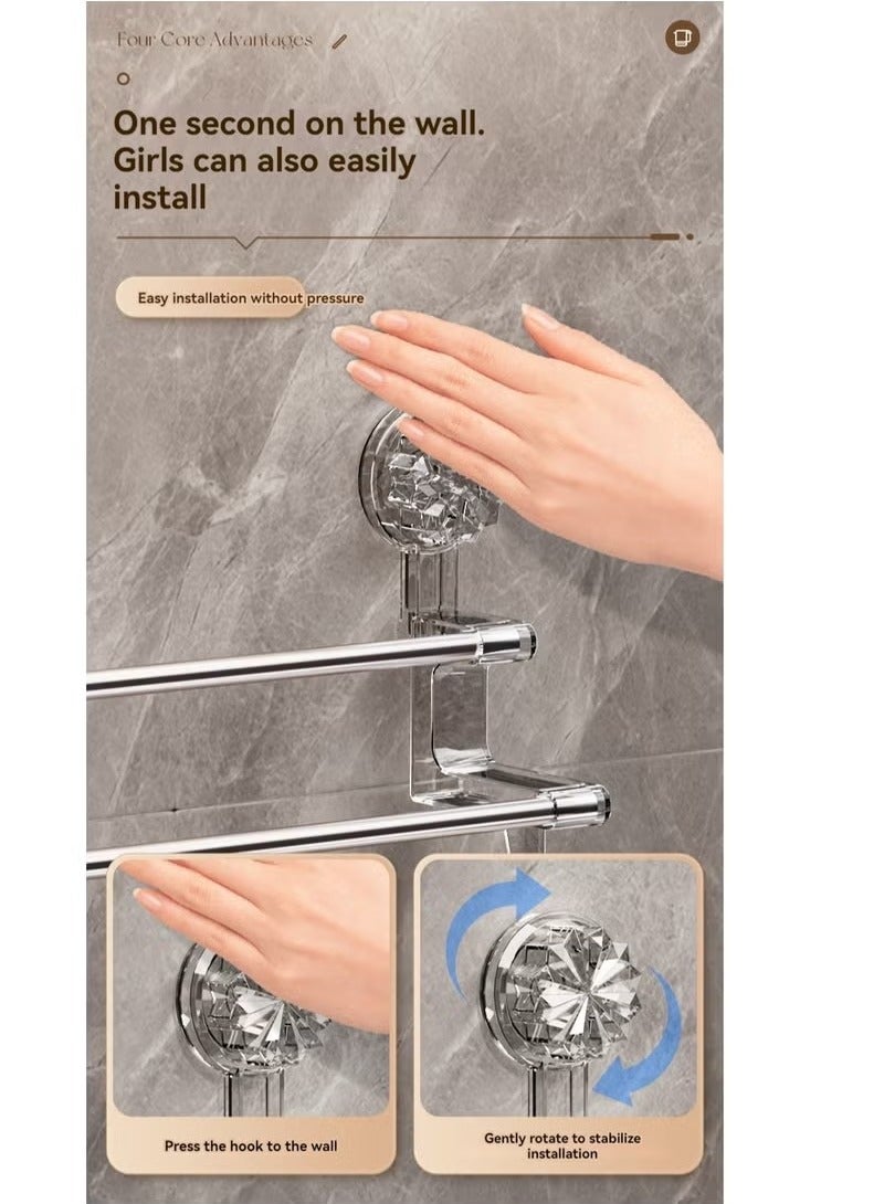 Beauenty Light Luxury Style No Drilling Suction Cup Towel Bar Bathroom Storage RackTowel Rack with Hooks - Image 4