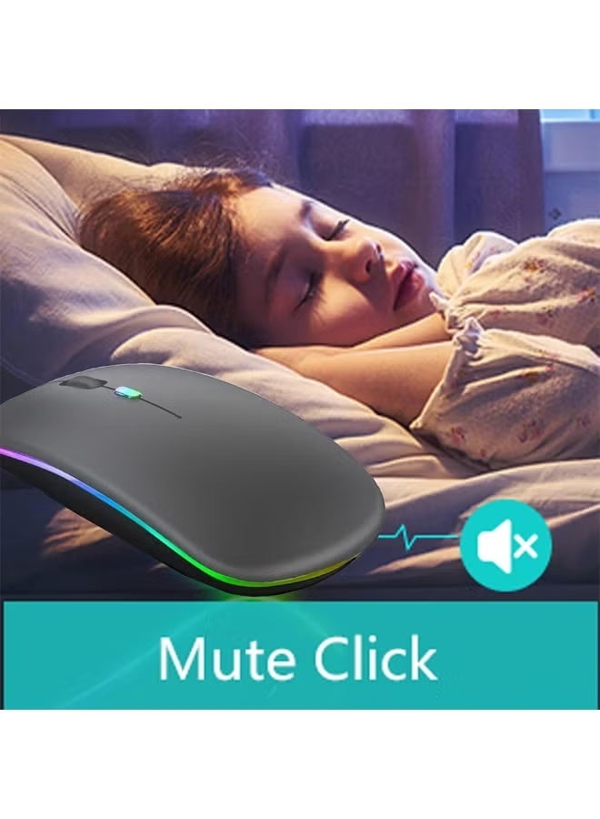 Wireless Bluetooth Mouse, Bluetooth 5.1 + 2.4GHz USB Wireless Receiver, Type-C Rechargeable Silent Bluetooth Wireless Mouse for PCs, Laptops, Tablets, Cell Phones, 3 Preset Adjustable DPI with RGB Lights (Grey) - Image 5