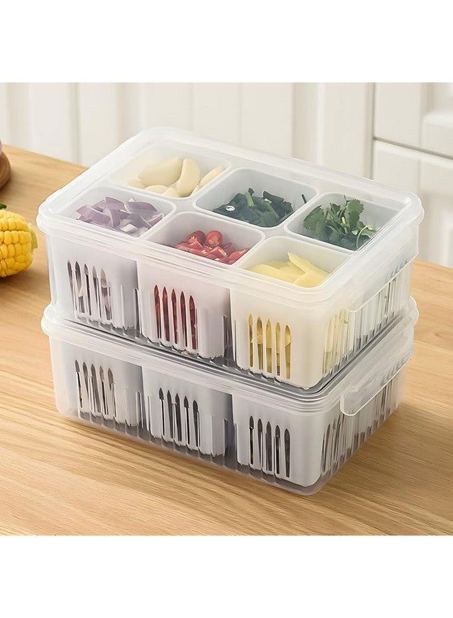 TASMAX Plastic Refrigerator Vegetable Box Fridge Storage Containers Set - 6 Grid Organizers for Freezer Food Storage Accessories, White - Image 1