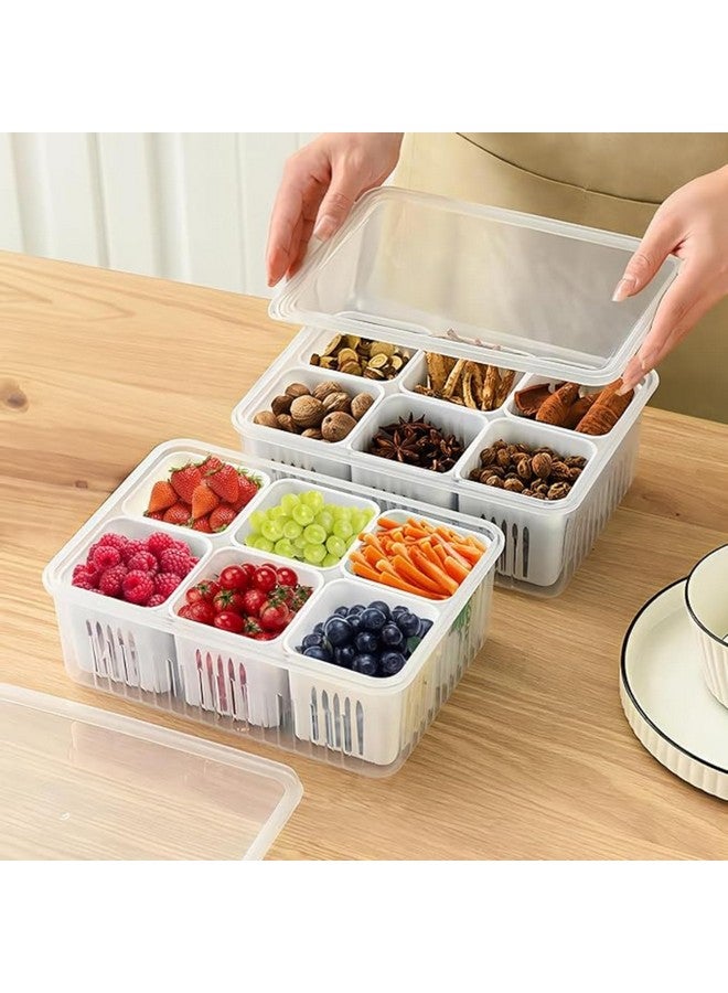 TASMAX Plastic Refrigerator Vegetable Box Fridge Storage Containers Set - 6 Grid Organizers for Freezer Food Storage Accessories, White - Image 2