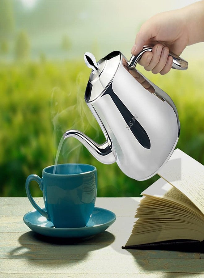SANQIAHOME إبريق شاي من الفولاذ المقاوم للصدأ من سانكيا هوم مع مصفاة، فضي، 58 أونصة - Image 2