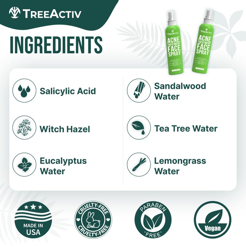 TreeActiv Acne Face Spray, 4 fl oz Facial Spray with Witch Hazel, Salicylic Acid for Acne Prone and Oily Skin, for Hormonal, Severe Cystic Acne, Skin Clearing Toner, 1000 Sprays - Image 5