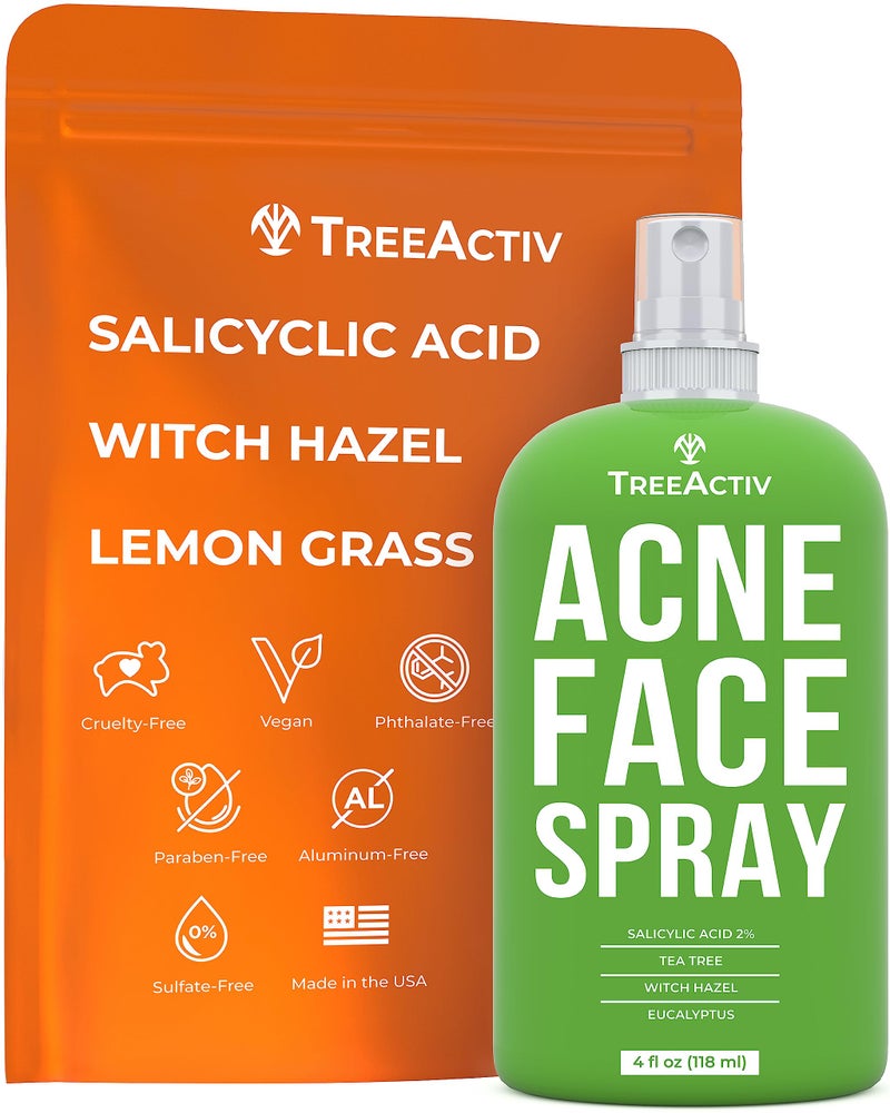 TreeActiv Acne Face Spray, 4 fl oz Facial Spray with Witch Hazel, Salicylic Acid for Acne Prone and Oily Skin, for Hormonal, Severe Cystic Acne, Skin Clearing Toner, 1000 Sprays - Image 1