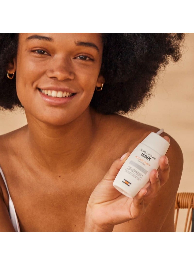 آيسدين سوتيكز Isdin Fotoultra 50 Active Unify Fusion Fluid Color - SPF 50+ واقي من الشمس للبشرة الحساسة، لون بشرة موحد، 50 مل لجميع أنواع البشرة - Image 2