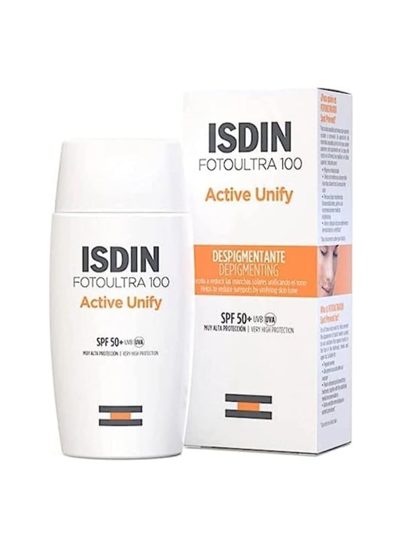 آيسدين سوتيكز Isdin Fotoultra 50 Active Unify Fusion Fluid Color - SPF 50+ واقي من الشمس للبشرة الحساسة، لون بشرة موحد، 50 مل لجميع أنواع البشرة - Image 1