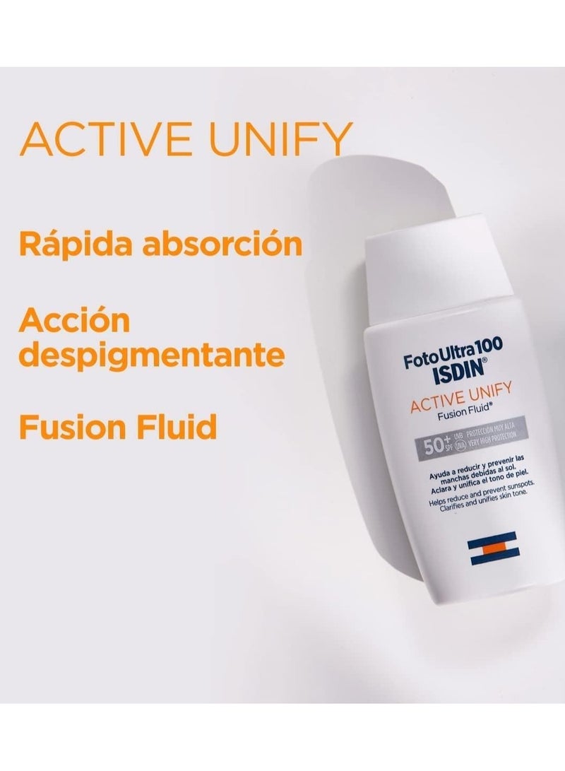 آيسدين سوتيكز Isdin Fotoultra 50 Active Unify Fusion Fluid Color - SPF 50+ واقي من الشمس للبشرة الحساسة، لون بشرة موحد، 50 مل لجميع أنواع البشرة - Image 4