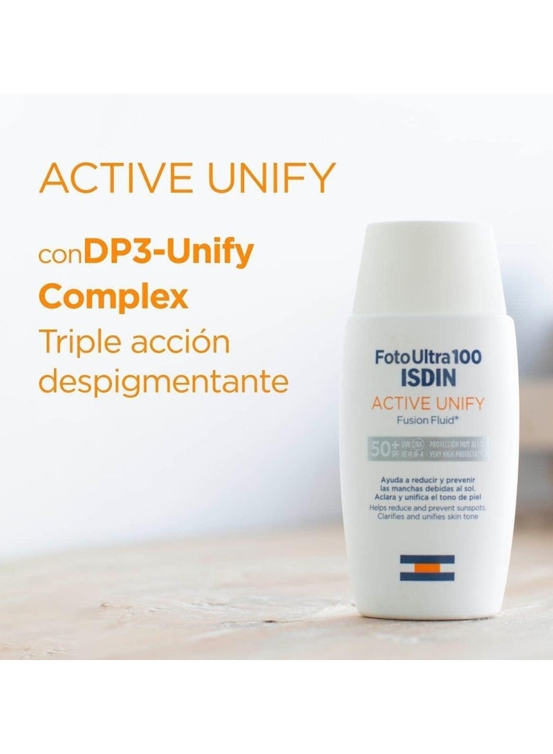 آيسدين سوتيكز Isdin Fotoultra 50 Active Unify Fusion Fluid Color - SPF 50+ واقي من الشمس للبشرة الحساسة، لون بشرة موحد، 50 مل لجميع أنواع البشرة - Image 3