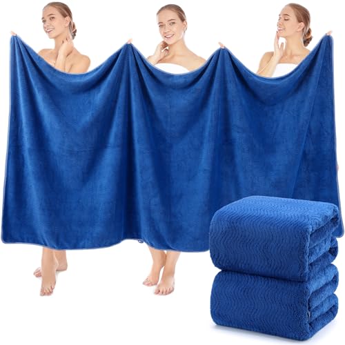 SmoothNovelty 2 Pcs Oversized Bath Towels 40 x 80 Inch Extra Large Bath Sheets Microfiber Lightweight Quick Dry Jumbo Shower Towels for Adults Beach Gym Pool Spa Travel Navy Blue - Image 1