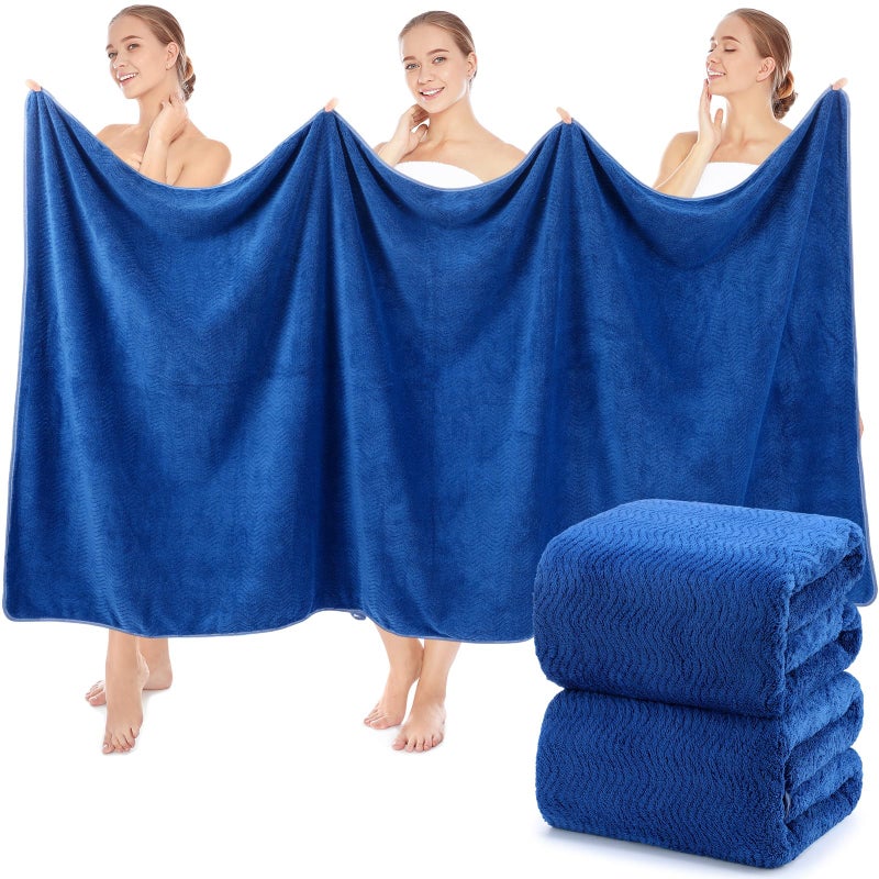 SmoothNovelty 2 Pcs Oversized Bath Towels 40 x 80 Inch Extra Large Bath Sheets Microfiber Lightweight Quick Dry Jumbo Shower Towels for Adults Beach Gym Pool Spa Travel Navy Blue - Image 2