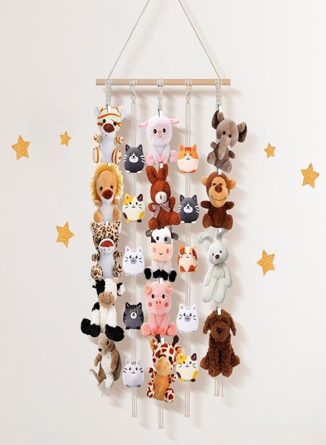 MASHDE Hanging Stuffed Animal Storage, 40" Cotton Plushies Storage with 5 Hanging Chains 30 Metal Clips for Stuffed Animal Display, Plush Holder for Over the Door Wall Corner (White) - Image 1