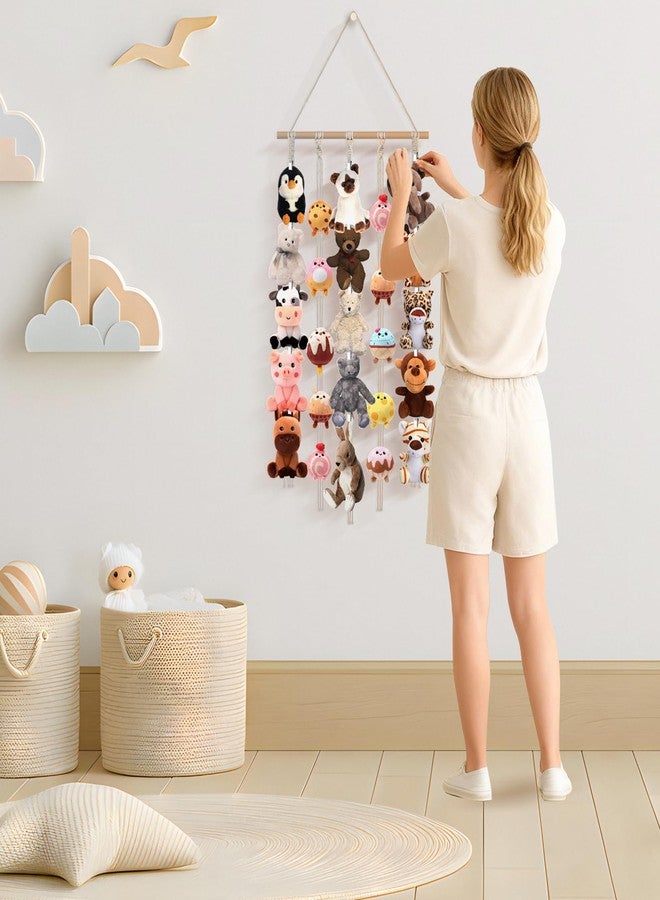 MASHDE Hanging Stuffed Animal Storage, 40" Cotton Plushies Storage with 5 Hanging Chains 30 Metal Clips for Stuffed Animal Display, Plush Holder for Over the Door Wall Corner (White) - Image 2