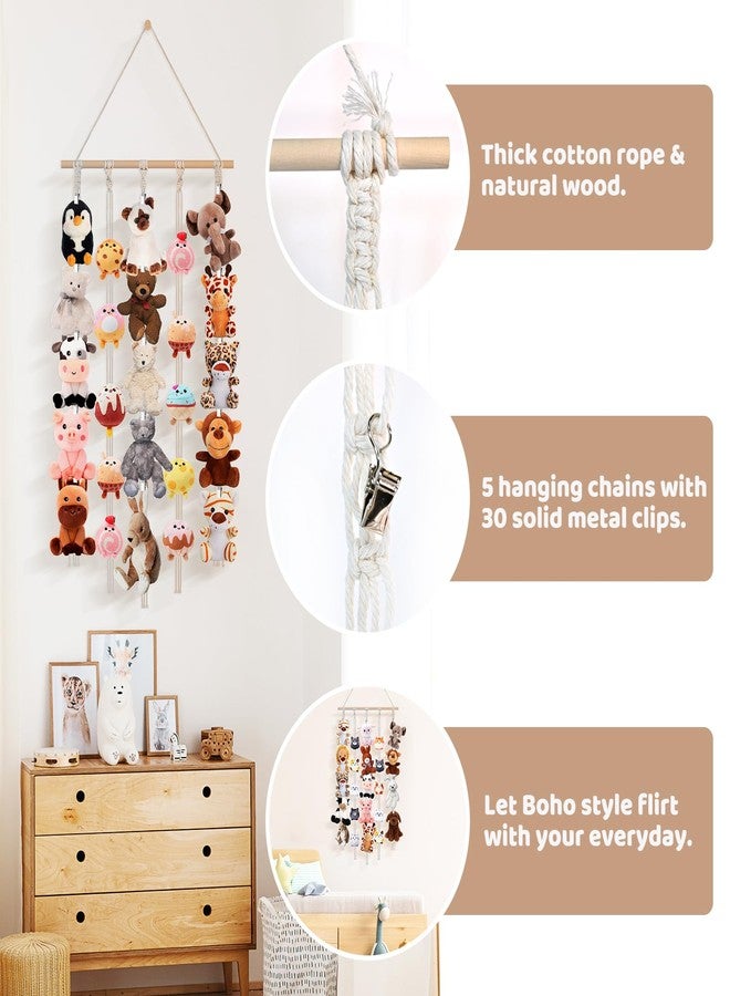 MASHDE Hanging Stuffed Animal Storage, 40" Cotton Plushies Storage with 5 Hanging Chains 30 Metal Clips for Stuffed Animal Display, Plush Holder for Over the Door Wall Corner (White) - Image 3