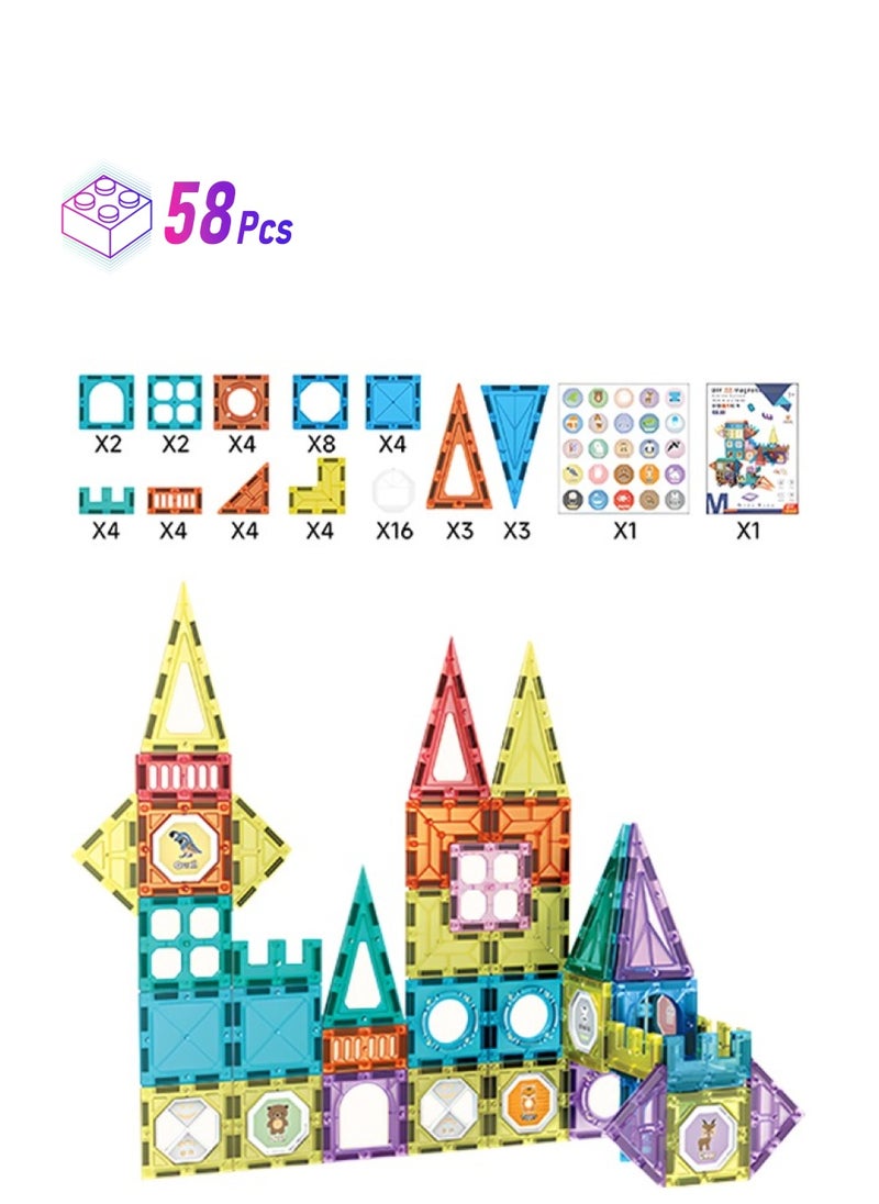 Magnetic Building Blocks for Kids, Educational Magnetic Building Tiles with Stickers, Creative Construction Set for Preschool Learning  - Image 1
