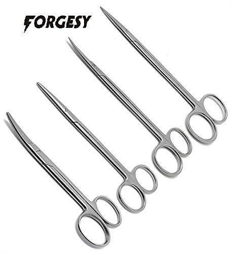 Forgesy Surgical Scissors Straight & Curved Metzenbaum Blunt 6 Kelly Sharp 7 Instruments - Silver - 4 Pieces - Image 3
