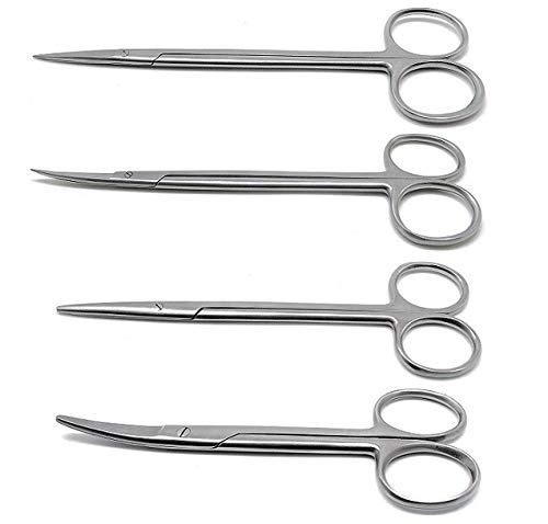 Forgesy Surgical Scissors Straight & Curved Metzenbaum Blunt 6 Kelly Sharp 7 Instruments - Silver - 4 Pieces - Image 1