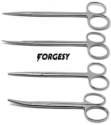 Forgesy Surgical Scissors Straight & Curved Metzenbaum Blunt 6 Kelly Sharp 7 Instruments - Silver - 4 Pieces - Image 2