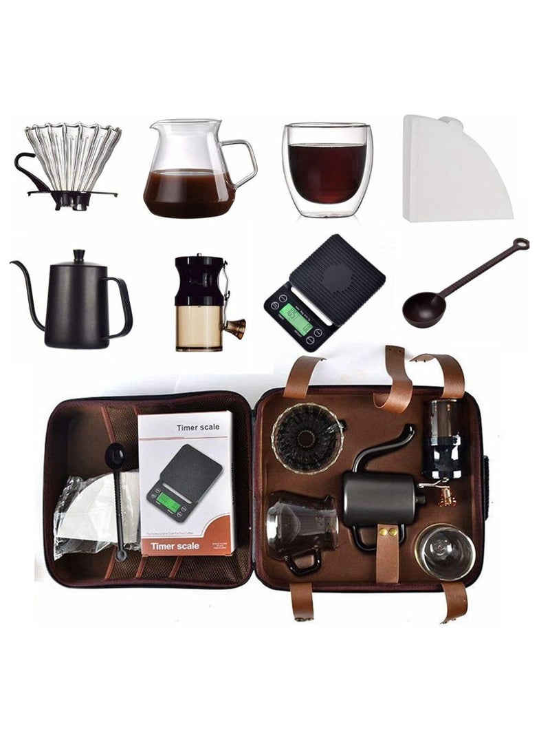 BlueFire V60 Pour Over Coffee Maker Set – Portable Manual Coffee Kit with Gooseneck Kettle, Digital Scale, Glass Dripper, Double-Wall Mug, Manual Grinder, 100 Filters & Travel Case – Perfect for Camping, Travel & Home Brewing – Ideal Gift for Coffee Enthusiasts - Image 1