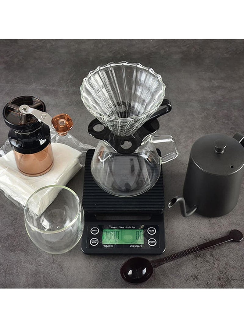 BlueFire V60 Pour Over Coffee Maker Set – Portable Manual Coffee Kit with Gooseneck Kettle, Digital Scale, Glass Dripper, Double-Wall Mug, Manual Grinder, 100 Filters & Travel Case – Perfect for Camping, Travel & Home Brewing – Ideal Gift for Coffee Enthusiasts - Image 5