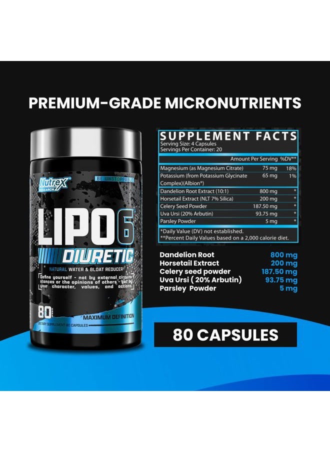 Nutrex Research Lipo 6 Black Diuretic Water Pills (80 Caps) - Diuretics Reduce Bloat, Water Weight & Enhances Muscle Definition - Water Pill Bloating Relief - Diuretics for Water Retention Pills  - Image 3
