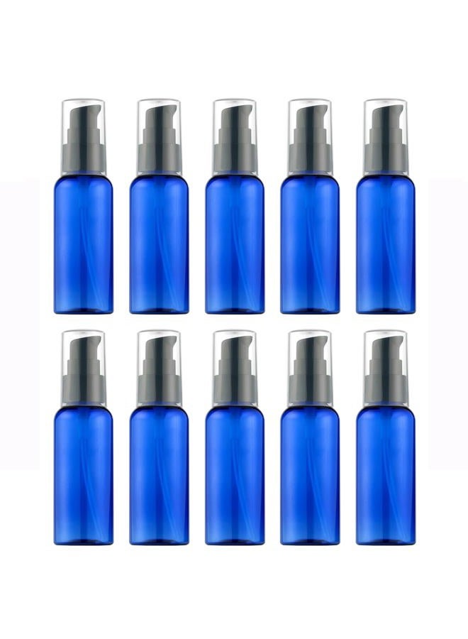 OKAY 10pcs Travel Pump Bottles for Toiletries, 2oz Small Plastic Refillable Soap Dispenser with Black Pump for Lotion Shampoo Oil, Blue - Image 1