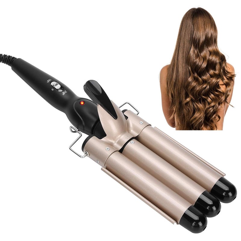 cheekyglo Electric Hair Curler, 3 Barrel 25mm Hair Waver Curling Iron Wand Tourmaline Ceramic Fast Heating Hair Crimper Curling Tongs Crimping Bubble Styling Tool for Long Hair(USGOLD)US Gold - Image 1