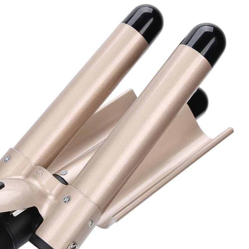 cheekyglo Electric Hair Curler, 3 Barrel 25mm Hair Waver Curling Iron Wand Tourmaline Ceramic Fast Heating Hair Crimper Curling Tongs Crimping Bubble Styling Tool for Long Hair(USGOLD)US Gold - Image 2