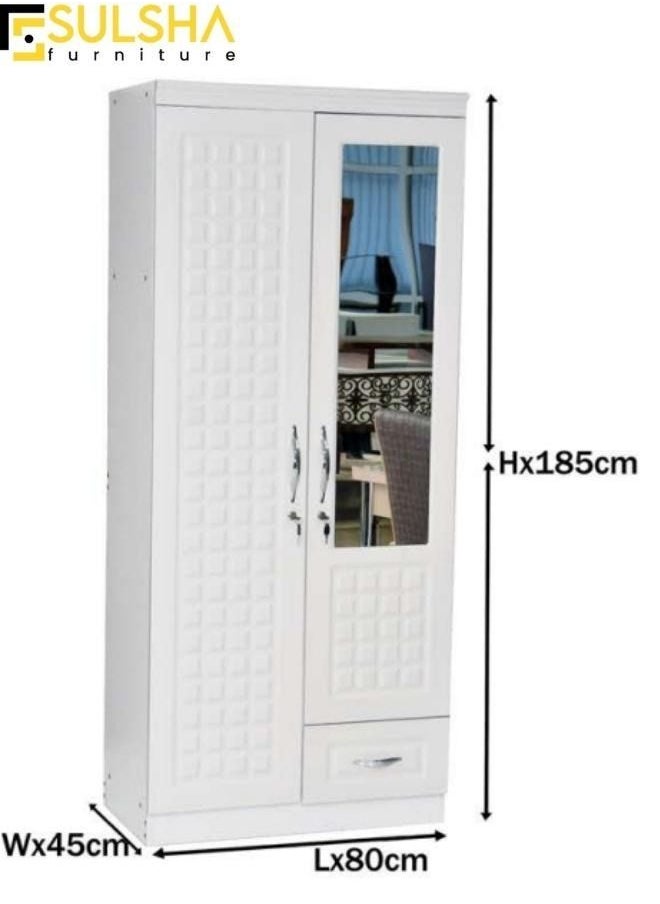 SULSHA - 2 Door Wooden Wardrobe Cabinet Cupboard Engineered Wood Perfect Modern Stylish Heavy Duty With Mirror - Image 1