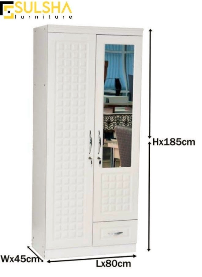 SULSHA - 2 Door Wooden Wardrobe Cabinet Cupboard Engineered Wood Perfect Modern Stylish Heavy Duty With Mirror - Image 1