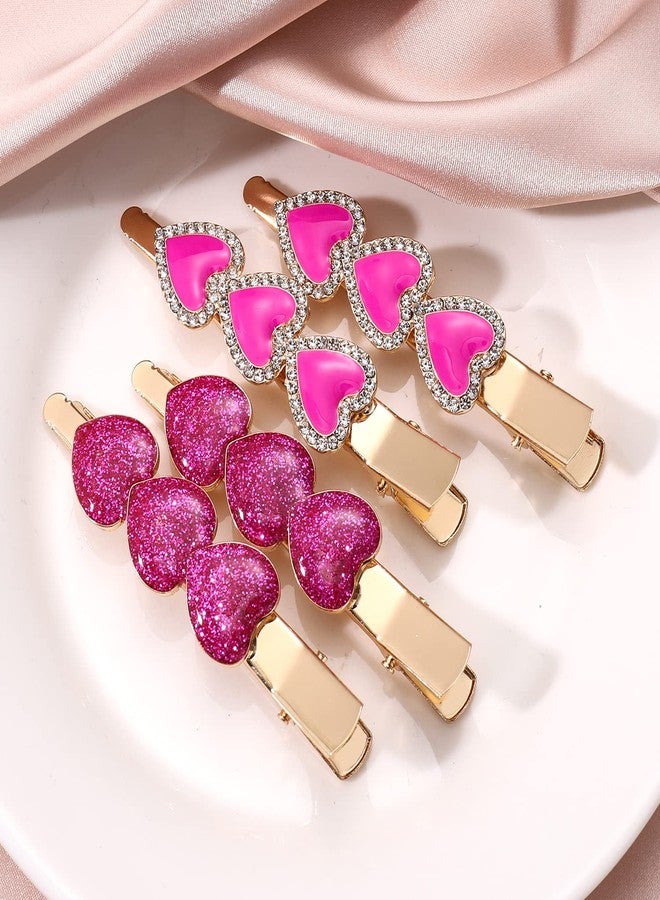 BVGA Valentine’s Day Hair Clips Sparkly Rhinestone Enamel Cupid Heart Hairpins for Women Girls Sweet Romantic Triple Love Alligator Clips Barrettes Pretty Styling Hair Accessory Party Gifts (4 packs) - Image 3