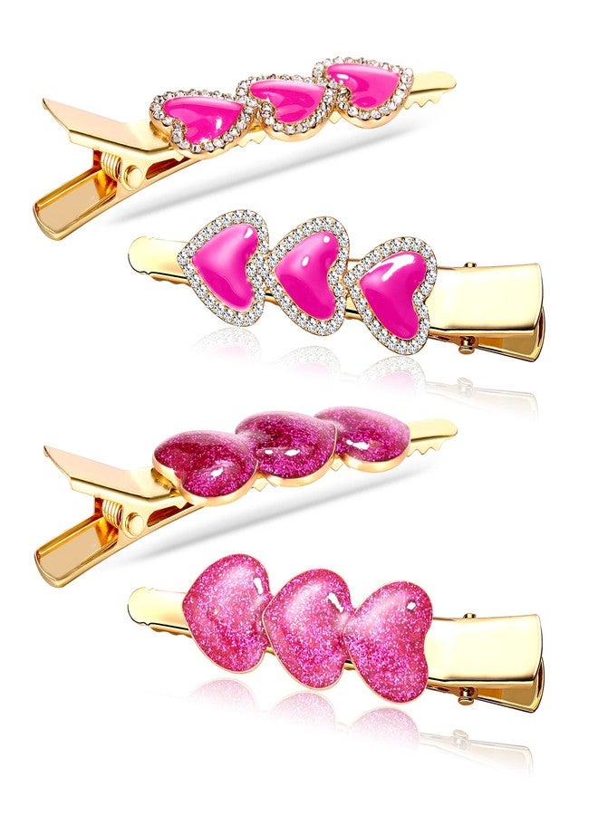 BVGA Valentine’s Day Hair Clips Sparkly Rhinestone Enamel Cupid Heart Hairpins for Women Girls Sweet Romantic Triple Love Alligator Clips Barrettes Pretty Styling Hair Accessory Party Gifts (4 packs) - Image 1