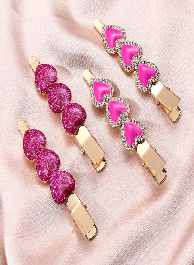 BVGA Valentine’s Day Hair Clips Sparkly Rhinestone Enamel Cupid Heart Hairpins for Women Girls Sweet Romantic Triple Love Alligator Clips Barrettes Pretty Styling Hair Accessory Party Gifts (4 packs) - Image 2