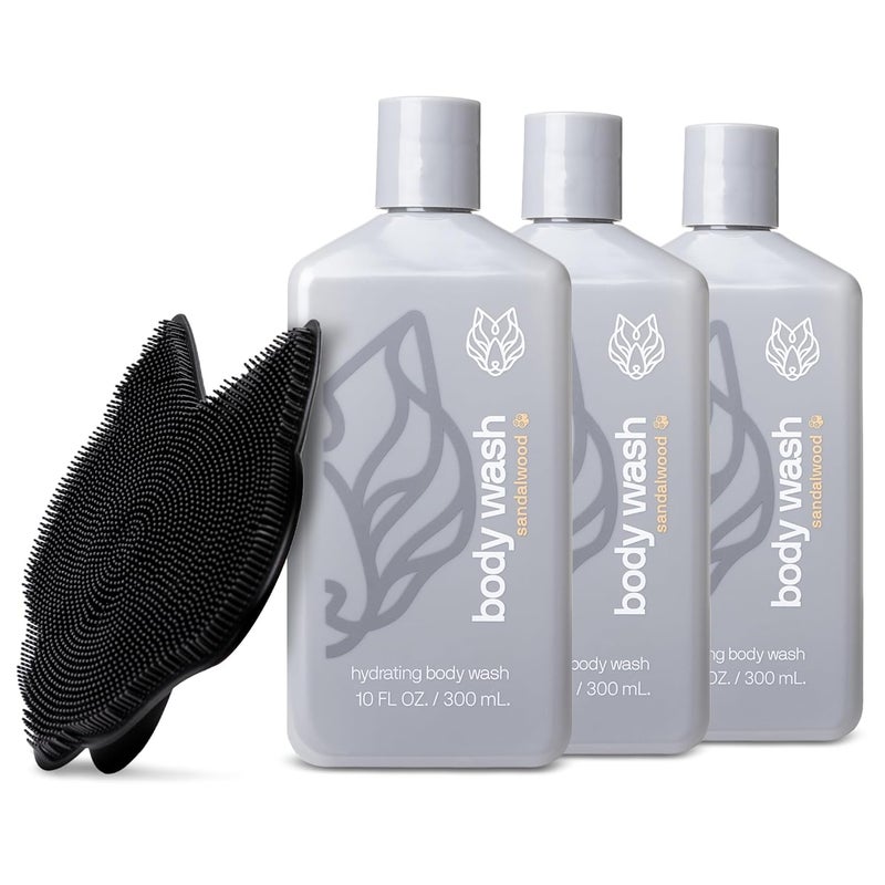 Black Wolf 3Pack Hydrating Body Wash  Silicone Body Scrubber Kit for Men  Mens Moisturizing Bodywash for Dry Dehydrated  Sensitive Skin  Mens Shower  Bathroom Essentials Gift Set