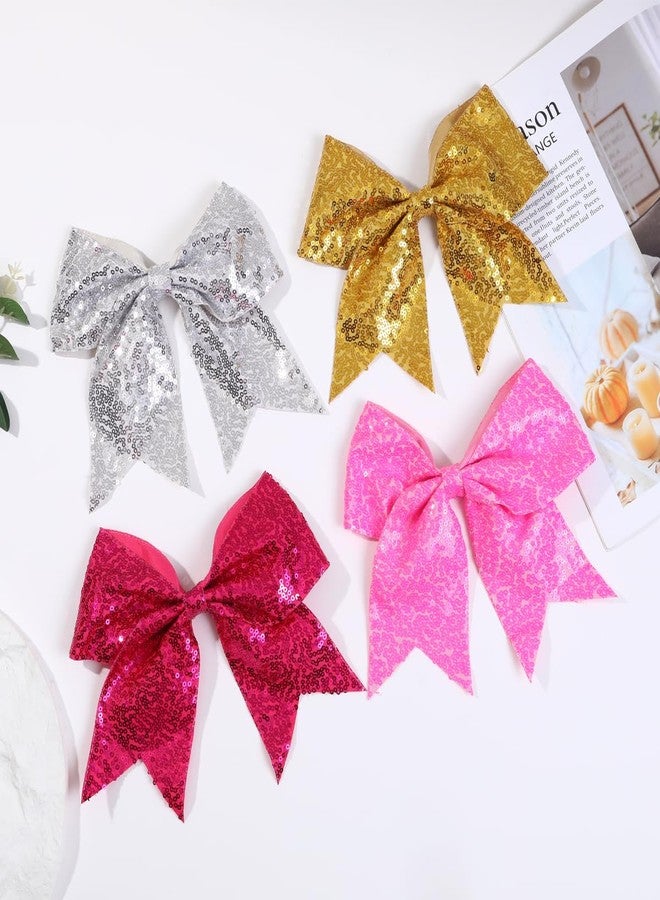 Hipcheer 2 Packs Jumbo Gold Cheerleading Bow 8 Inch Large Cheer Hair Bows with Alligator Clips for Teen Girls Softball Outfit Uniform (Sequin Gold) - Image 3