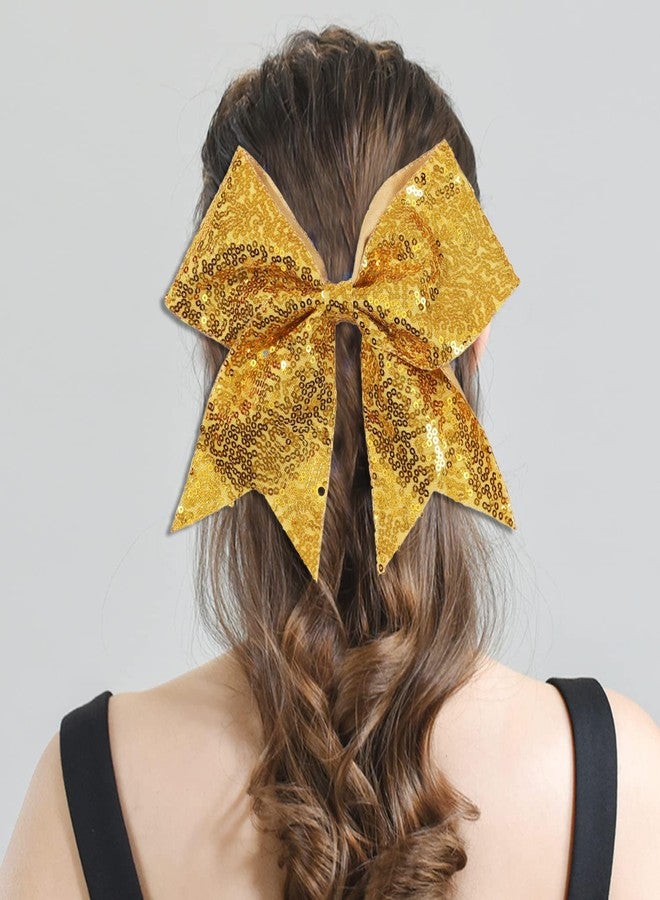 Hipcheer 2 Packs Jumbo Gold Cheerleading Bow 8 Inch Large Cheer Hair Bows with Alligator Clips for Teen Girls Softball Outfit Uniform (Sequin Gold) - Image 2