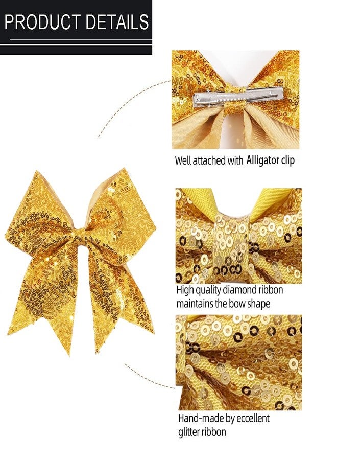Hipcheer 2 Packs Jumbo Gold Cheerleading Bow 8 Inch Large Cheer Hair Bows with Alligator Clips for Teen Girls Softball Outfit Uniform (Sequin Gold) - Image 4