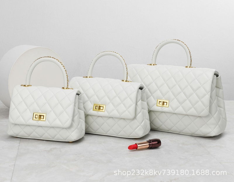 Style Bag Full Goatskin Large Capacity Single Shoulder Crossbody Women'S Bag With Diamond Chain Handbag Inside And Outside - Image 1
