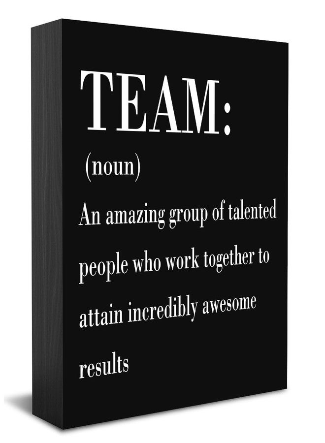 HTBIG Inspirational Team Noun Office Decor Desk Decor Wooden Box Sign Rustic Black Wood Block Plaque Box Sign for Home Office Desk Shelf Table Decoration Coworker Gift Team Definition send friends - Image 1