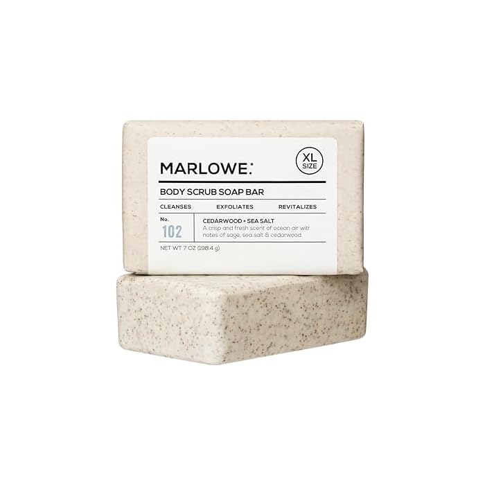 MARLOWE. Body Scrub Soap, Exfoliating Soap Bar, Cedarwood & Sea Salt, 7 oz | Scrub Soap Bar that deeply cleanses and exfoliates while buffing away rough, dry skin. Cedarwood + Sea Salt scent.