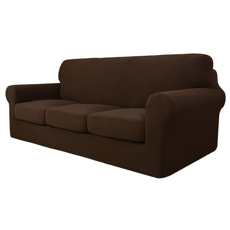YEMYHOM Latest Checkered 4 Pieces Couch Covers for 3 Cushion Couch Extra Large High Stretch Thickened Sofa Cover for Dogs Pets Furniture Protector Sofa Slipcovers Dark Coffee 911103 Cushions