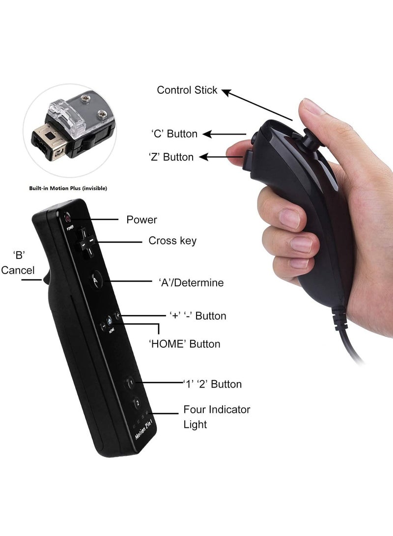 وحدات تحكم Motion Plus Wii 2Packs مع Nunchucks ، وحدات تحكم Wii عن بعد متوافقة مع Wii و Wii U مع Motion Plus المدمج - Image 4
