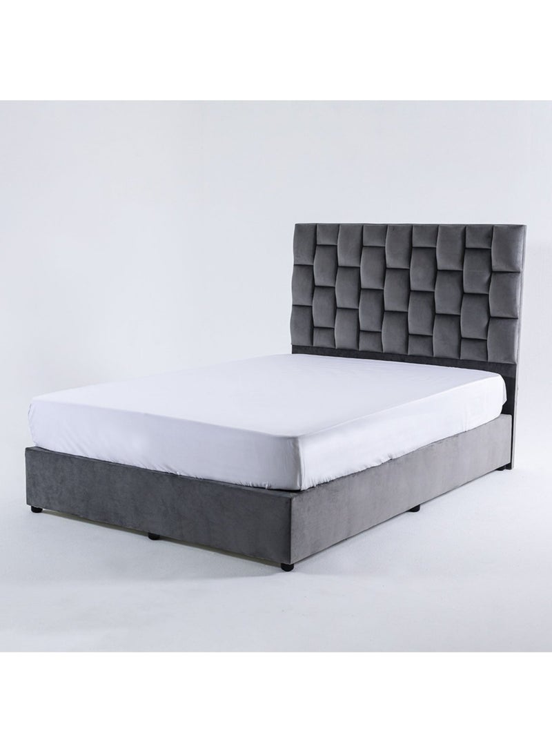 KARNAK Estorn Upholstered Velvet Bed Frame Bedroom Furniture Strong And Sturdy Modern Design Wooden Bed | Quiet & Comfortable Bed Queen Size 160x200cm Grey - Image 2