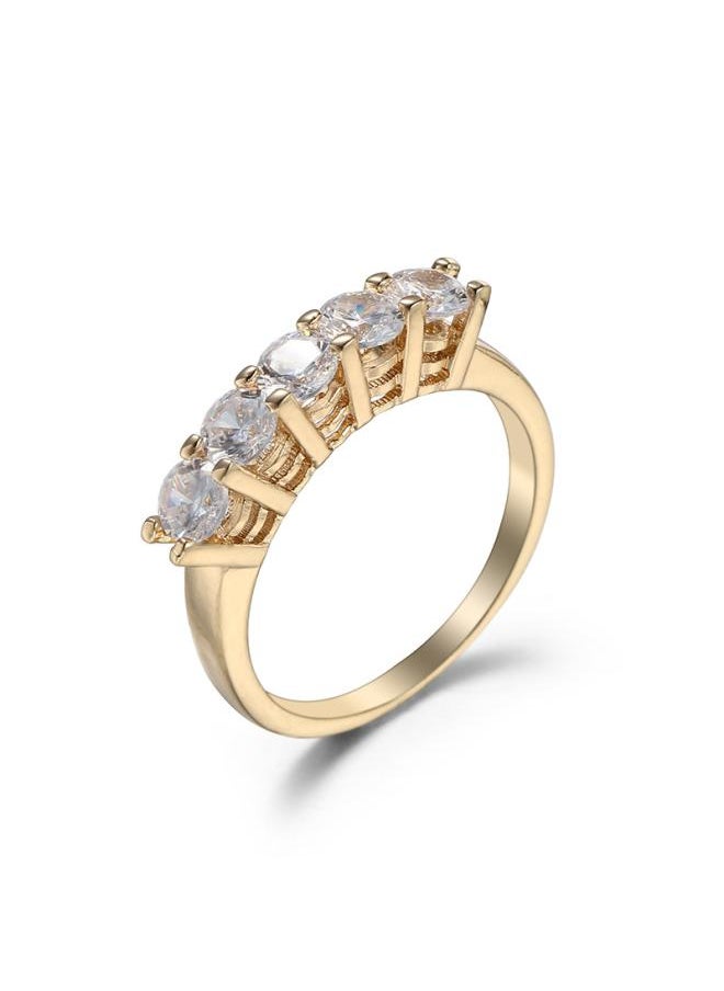 Generic - Hot- Direct 5-diamond Half-circle Diamond Ring Simple Fashion Gold-plated Inlaid White Zircon Ring For Women - Image 1